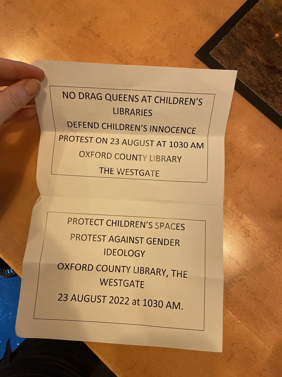 lana__ok's tweet photo. MASSIVE CW// transphobia.

Oxford ppl: this is the leaflet being handed out to people around the city. This is the nature of what we are dealing with. 

Come down to the Oxford County Library on the 23rd to counter-protest. We need people out, proud, united against this bullshit. https://t.co/AajTPW69Ty