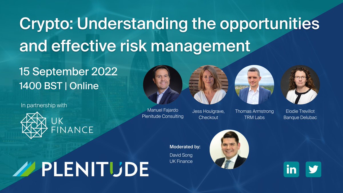 Plenitude_FCC's tweet photo. Crypto has burst into the scene as a distinct and wholly new asset class
🗓️Join us 15 September as we partner with @UKFtweets to look at the current state of #crypto adoption and the level of crypto exposure + risks faced by banks
https://t.co/c6EkxaoLXn https://t.co/xRrIGXu5Nn