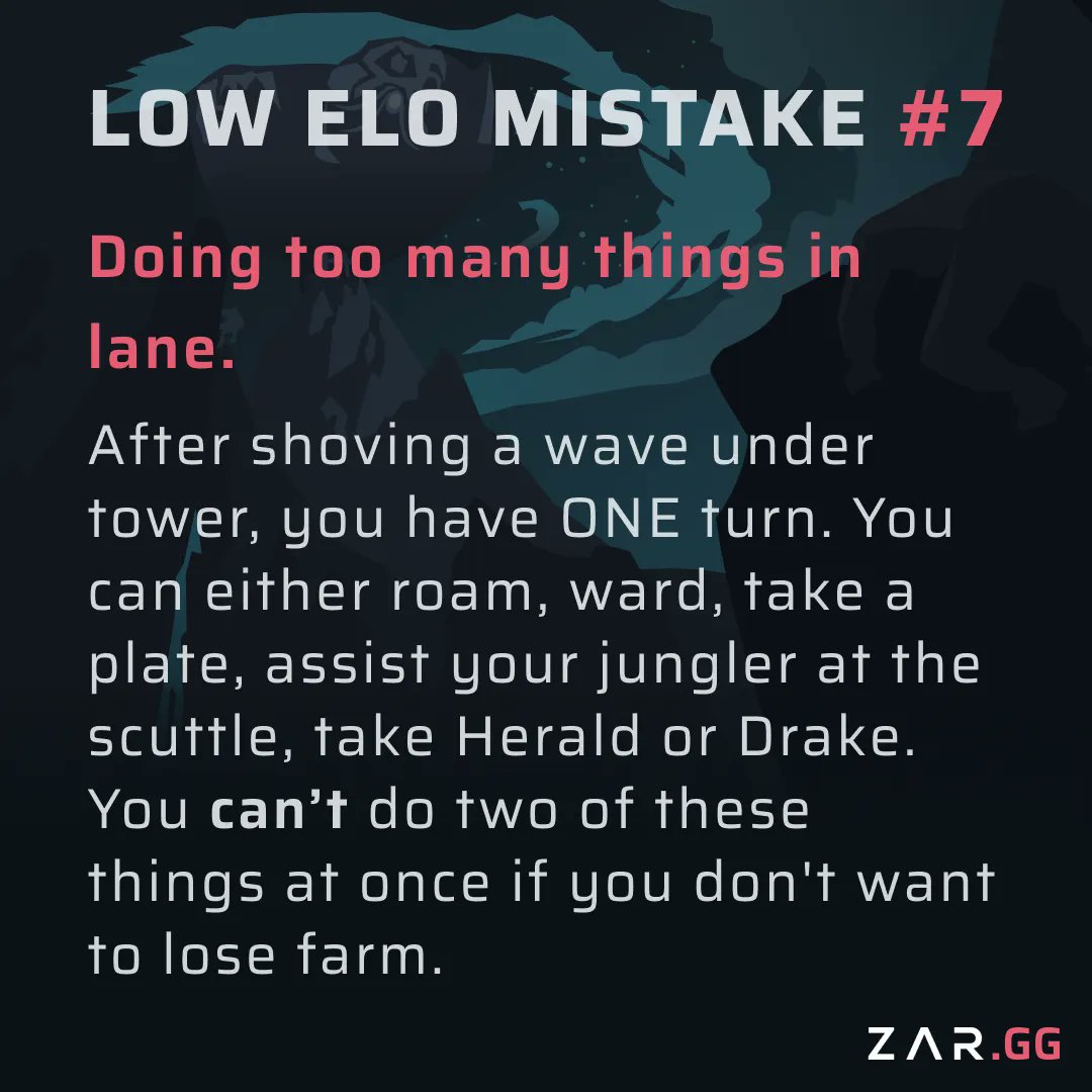Zarggapp's tweet photo. Low elo mistake holding you back: Doing too many things in lane
#leagueoflegends #lolguide https://t.co/wTgP3o954K