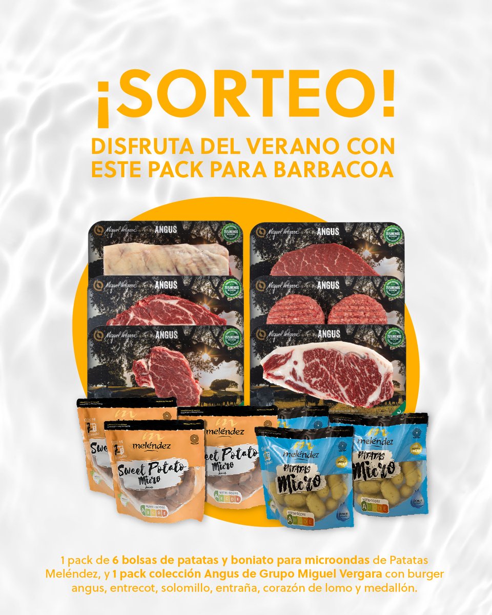 MelendezPatatas's tweet photo. ☀️¡Este verano disfruta de la mejor barbacoa con @MelendezPatatas y @GMiguelvergar!
Participa en nuestro sorteo y gana un increíble pack de patatas y boniato para microondas de Patatas Meléndez y un delicioso lote con la mejor selección de carnes Miguel Vergara Angus 🥩🥔😎 https://t.co/et61FZUkgz