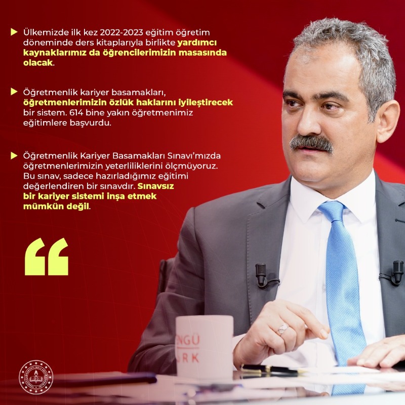 tcmeb's tweet photo. Bakan Özer, Bengü Türk canlı yayınında eğitim gündemine ilişkin değerlendirmelerde bulundu.