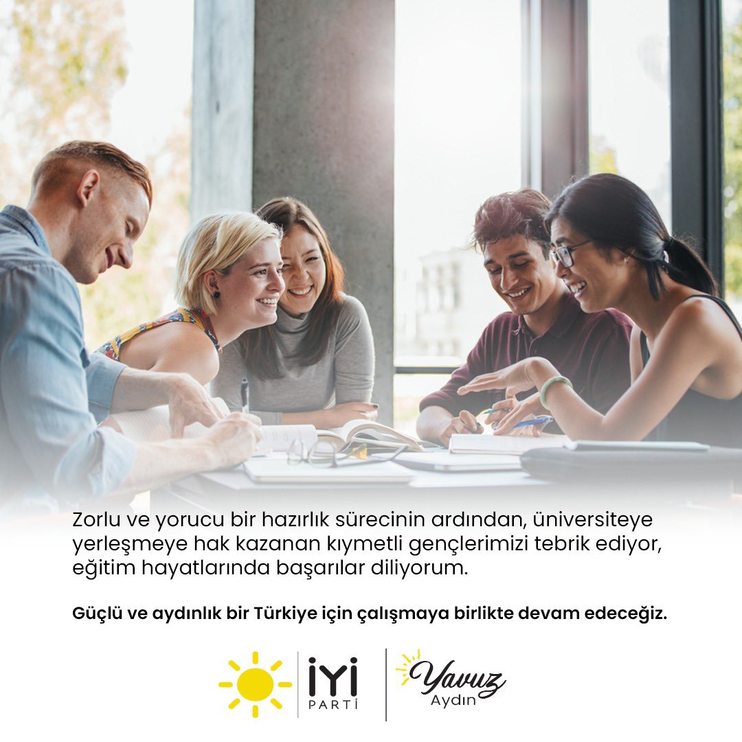 yavuzaydintrb's tweet image. Zorlu ve yorucu bir hazırlık sürecinin ardından, #üniversiteye yerleşmeye hak kazanan kıymetli gençlerimizi tebrik ediyor, eğitim hayatlarında başarılar diliyorum. 
Güçlü ve aydınlık bir Türkiye için çalışmaya birlikte devam edeceğiz. #Açıklandı #YKS