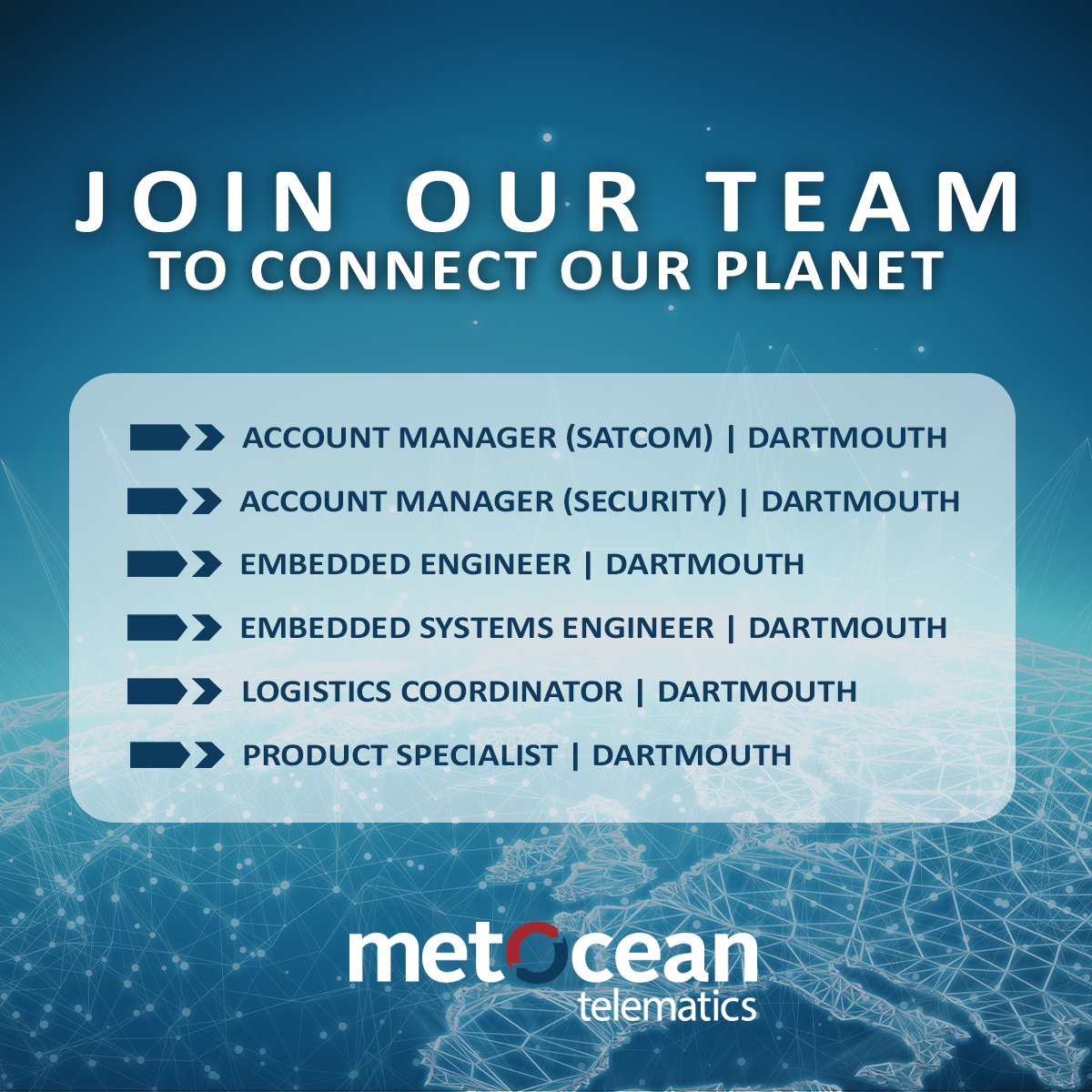 MetOceanT's tweet photo. Your MISSION – should you choose to accept it – is to connect the world without limits. 🌐 

Learn more about how you can do it at MetOcean and check out our open roles below. ✅  

 Visit: https://t.co/flXJQ9vWeU  

#MetOceanTeam #Hiring https://t.co/60XQcUyHqE