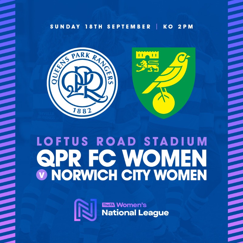 QPR's tweet photo. 🙋‍♀️ 𝗤𝗣𝗥 𝗙𝗖 𝗪𝗼𝗺𝗲𝗻 are coming to W12 
🗓 Sunday 18th September 
🆚 Norwich City Women 
⏰ 2pm KO 
📍 Loftus Road 

Catch @QPRWFC in action this season 💪 

#QPR | #QPRWFC