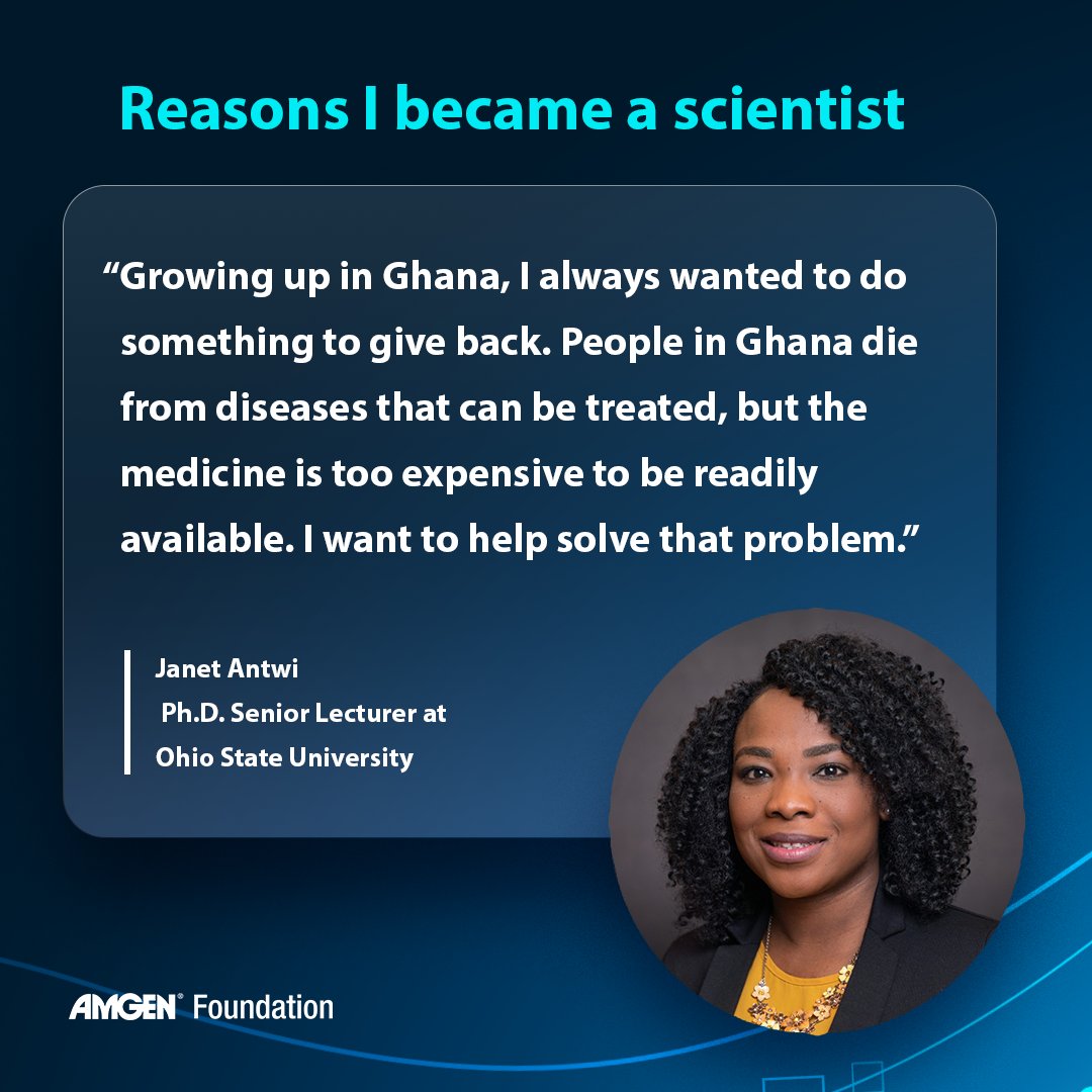 ppsampariya's tweet photo. Amgen Scholars allows students like Janet Antwi to give back to their communities. Her story is one of many ways a STEM career is helping build communities across the globe. Read more about her story here: https://t.co/p5wQ10AW3f https://t.co/dnUB82JCqz