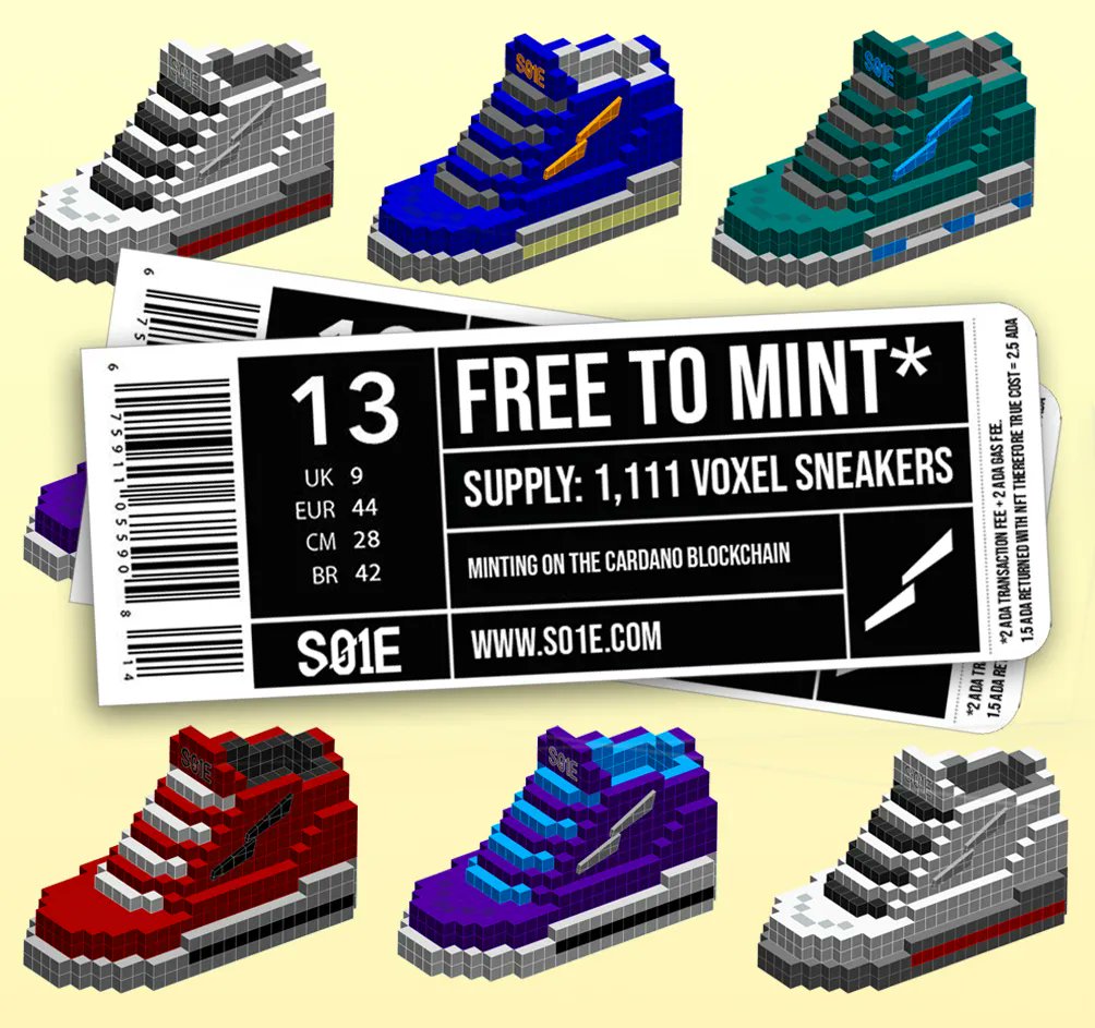 s01eNFT's tweet photo. Take part in our FREE to MINT event next month!

- Turn 🔔 ON our profile 
- Tag 👥+ Retweet 

#FreeMint #CNFTs #CNFTCommunnity #CNFTdrop #cnftgiveaway #sneakers #nft #voxel #nftart #nftcardano https://t.co/FfCkJz90d1