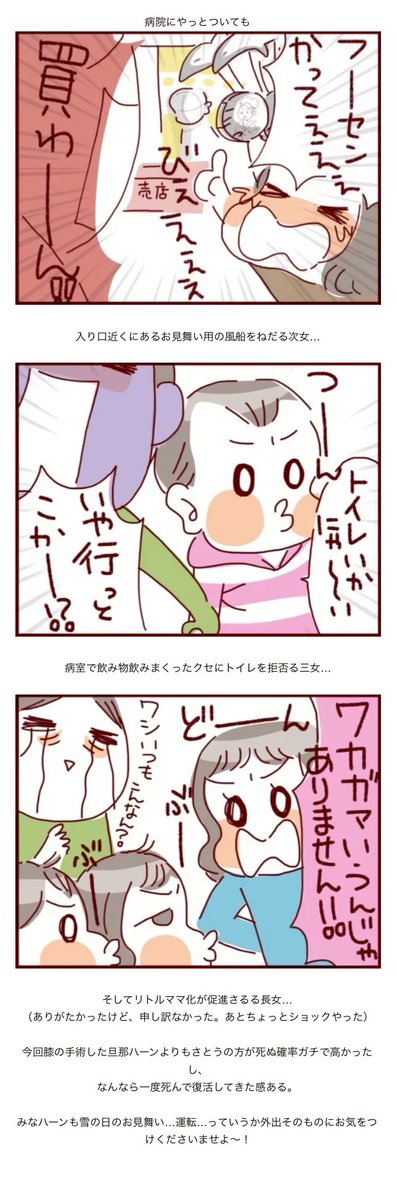 #過去記事  
「死ぬ確率は絶対こっちの方が高い」にもほどがある…っていうか死んだ雪の日の見舞い。 
https://t.co/VBFIl8pMwr 

#過去記事紹介 #フランダースの三姉妹
#長女 #6歳
#次女 #4歳
#三女 #2歳 
