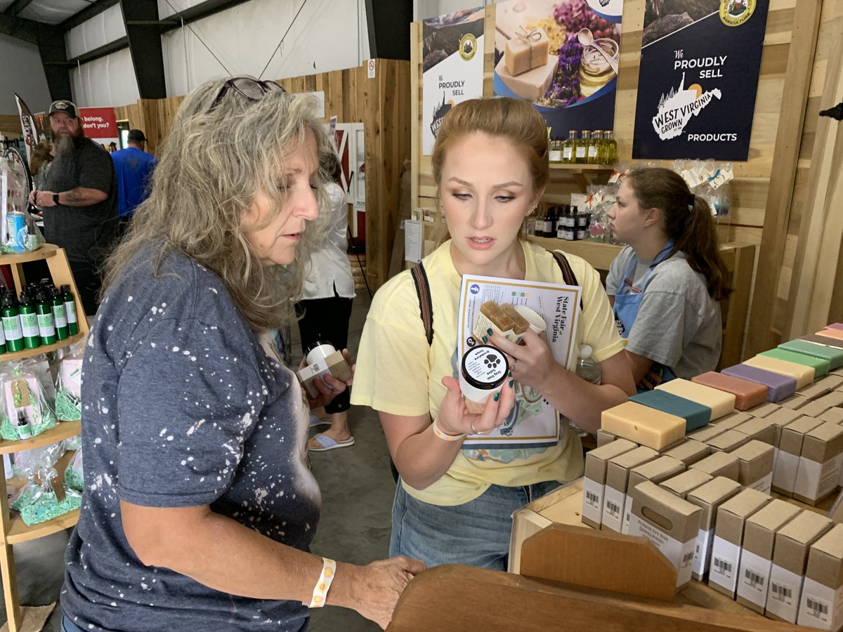 WVDeptofAg's tweet photo. Come 🌧 or 🌞 the #WVCountryStore is the place to spend some time @SFWV. Meet our vendors, sample their products and take home some #WVgrown goodies. You’ll find us in the Gus Douglass Annex. https://t.co/epAuOHVxug