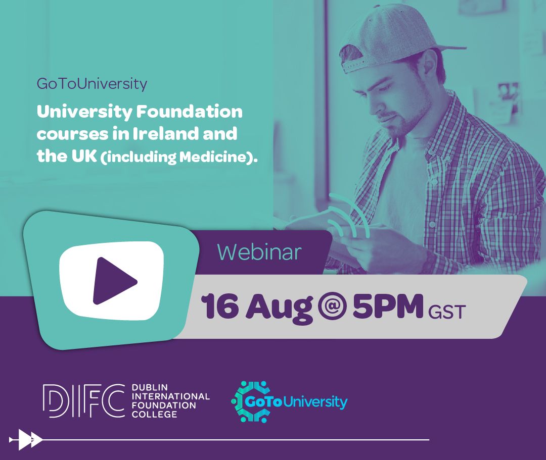 DifcCollege's tweet photo. Reminder!! DIFC are holding a 𝐅𝐫𝐞𝐞 𝐖𝐞𝐛𝐢𝐧𝐚𝐫 today with GoToUniversity. 
✔Foundation courses in Ireland and the UK (including Medicine)
𝐉𝐨𝐢𝐧 𝐮𝐬 16th August, @ 𝟎𝟓:𝟎𝟎 𝐏𝐌 𝐆𝐒𝐓| 6.30pm IST | 2pm GMT 
https://t.co/XvZ8ieebVX

#foundationprogramme #studyabroad https://t.co/Bz6GP5hxuD