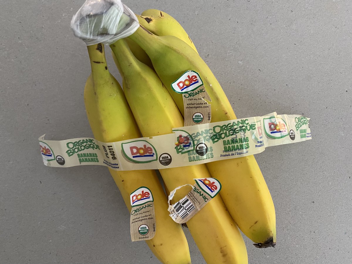 .<a href="/DoleTweets/">Dole Tweets</a> all we wanted was an organic banana.  What we got was that, plus a whole lotta #plasticpollution.😖 What are you doing to #RethinkPackaging &amp; help rid the world of this needless #waste? Could you use a different color of banana hat for "organic" &amp; skip the stickers?
