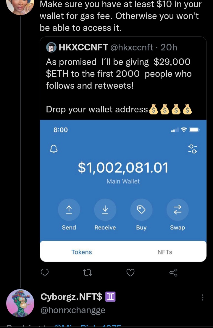 honrxchangge's tweet image. Lot of people are falling for this cheap came across some nnoob tweers sending them dm asking for fee becareful and don't engage with such community pls 

#reportscam #scammers #Twitter 
Rt for others