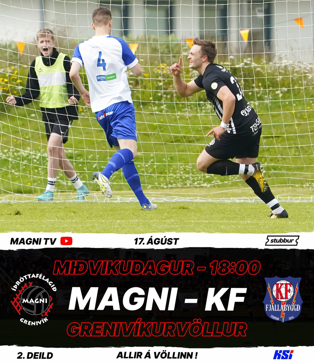 🔥🔥 Magni - KF ⚡️⚡️

Risastór leikur í fallbaráttunni ! Magnamenn geta minnkað muninn niður í 3 stig á nágranna sína sem eru í öruggu sæti með sigri - Miðvikudagskvöld kl. 18:00.

Allir á völlinn - Áfram Magni !! 💪🏼⚽️

<a href="/kristofer_oskar/">Kristófer Óskar</a> <a href="/KFthunders/">KF</a> #fotboltinet #ástríðan