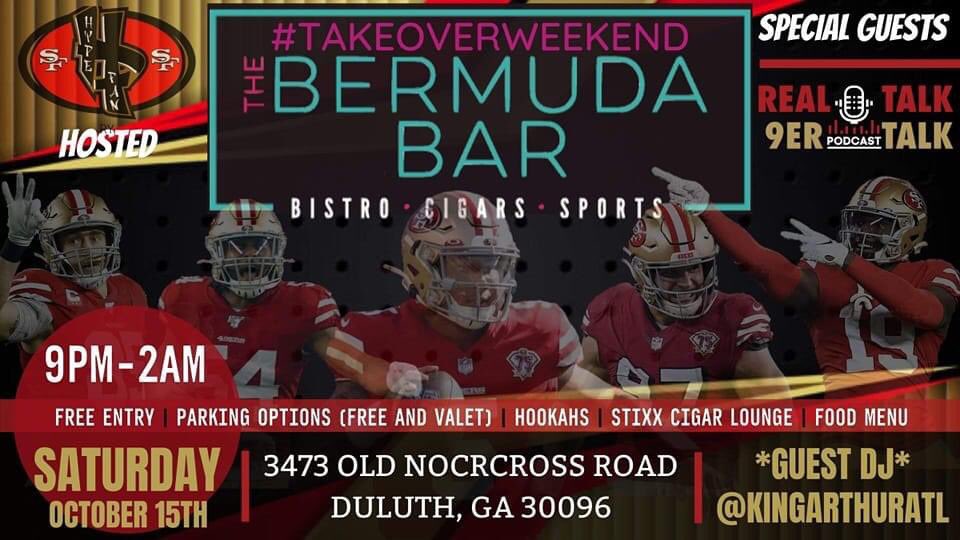9erReal's tweet photo. Yezzir!  If you’ll be in the ATL the weekend of the 9ers Falcons game, come rock out with the crew &amp; The hype fan! #atl #bermudabar #thehypefan #therealtalk9ertalkcrew! #dellieG #DSizzle #49ersvsfalcons #nfl https://t.co/VFfMJJMLAF