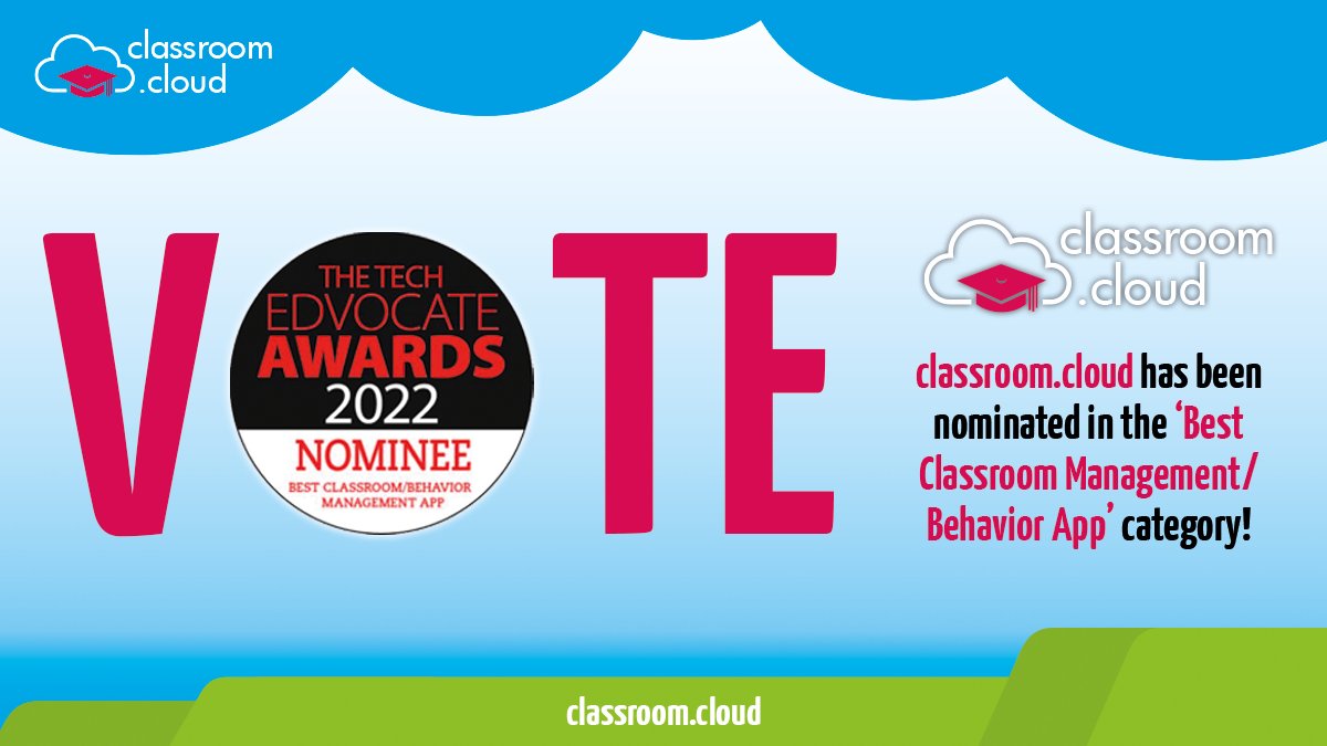 classroomcloud_'s tweet photo. Weโve been nominated! The @classroomcloud_ team is excited to be in the running to win Best Classroom Management/Behavior App at the @AdvocateforEd awards! You can vote for us to win here https://t.co/M4TEDfWp72
#ClassroomManagement #ClassroomBehavior #EdTech https://t.co/wDjbcZWmOW