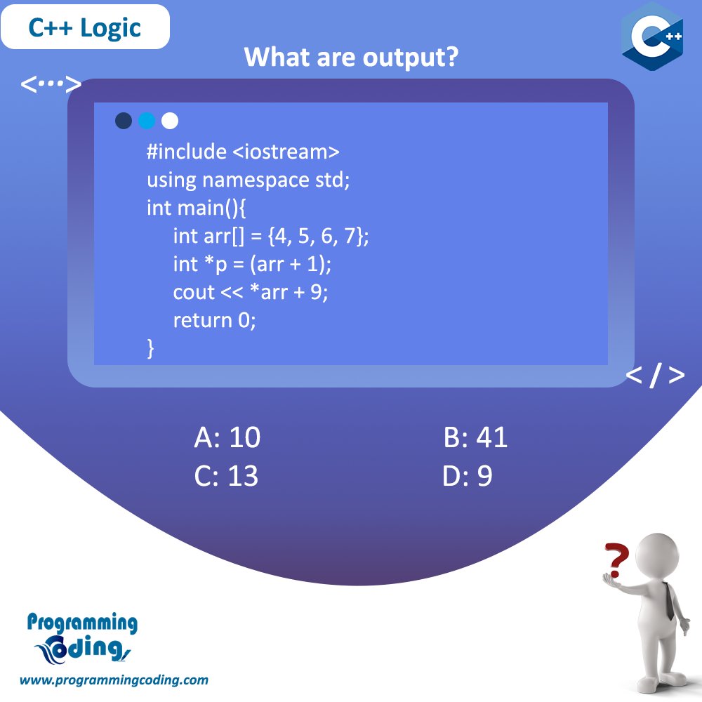 programmingcod3's tweet photo. To know what's the output of the C++ Question by clicking the link below:
https://t.co/VpfFuRiHJx
#programmingcoding #c #cpp #cppquiz #switchcase #QuizChallenge #freebook #coding #freepdfbooks #programming #books #freebookswebsite #code #cobjective #programmer #software https://t.co/RbnvpyzNX6
