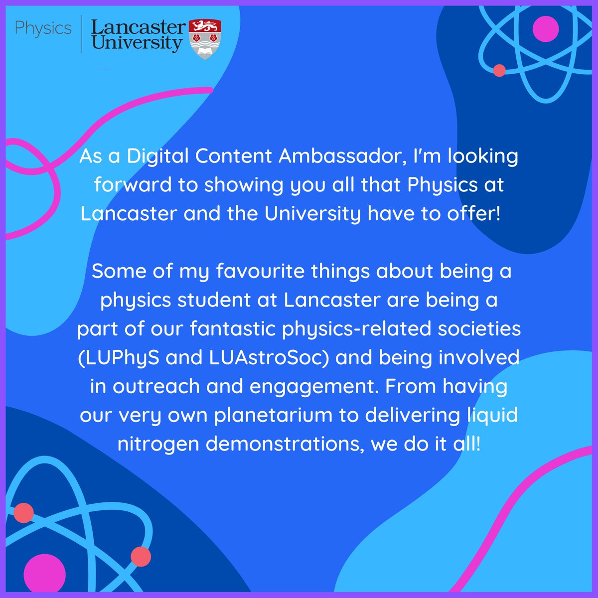 LancUniPhysics's tweet photo. Today we're introducing a new Digital Content Ambassador. Say hello to Abbey, a third-year Physics student! ⚛️ https://t.co/3HEpvvCqn3