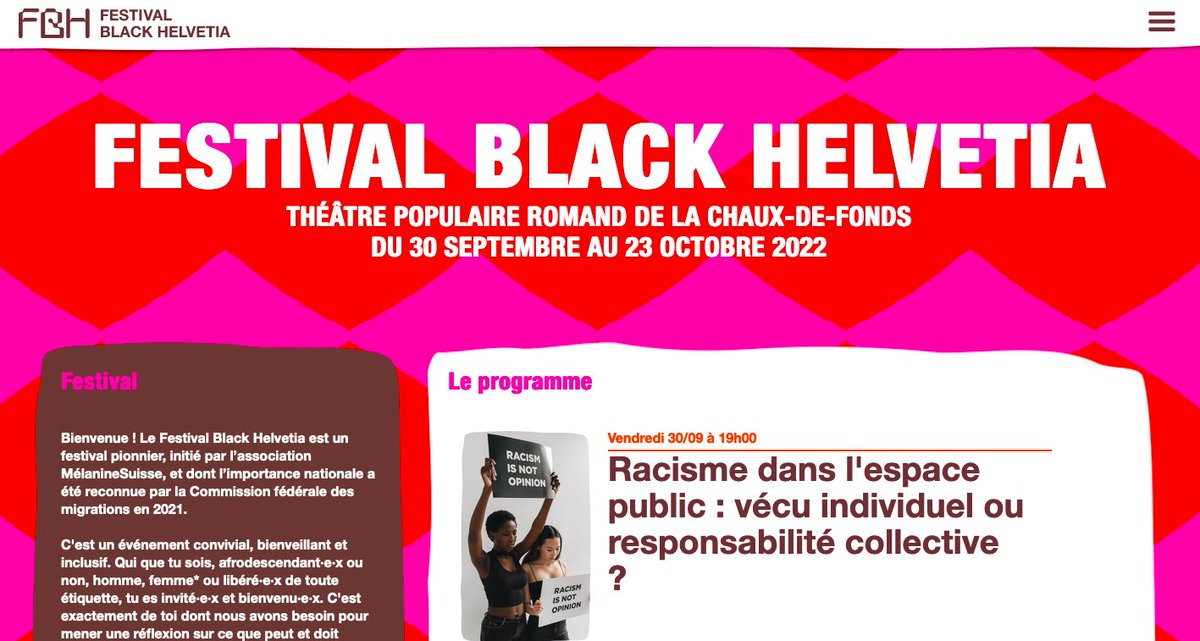 BlackHelvetia's tweet photo. Grand plaisir de t'annoncer qu'on vient de lancer notre site web du Festival Black Helvetia: https://t.co/2lIqOB6IHf!

#afroféminisme #festival #antiracisme #BLM #féminisme #intersectionnalité #identité #art #photo #tablesrondes #suisse https://t.co/QaRHTEsvWB