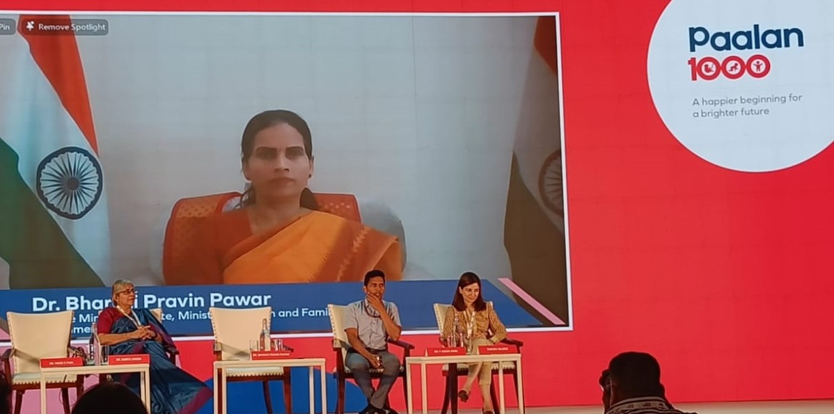 Paalan1000's tweet photo. “The #Paalan1000 initiative will benefit our children and society at large and also help us realise the Sustainable Development Goals - Dr. Bharti Pravin Pawar, Hon Minister of State, @MoHFW_INDIA 

#Paalan1000 #First1000Days #ECDConclave #PaalanHazar @BvLFoundation @RushdaMajeed https://t.co/7Tn9hhG5pw
