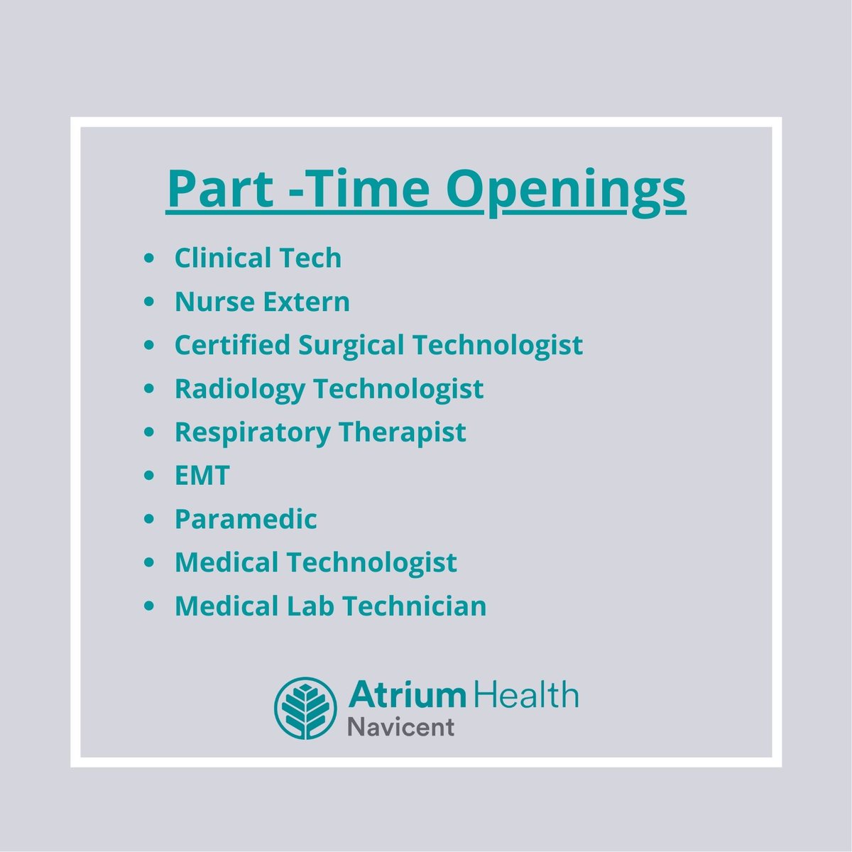 NavicentCareers's tweet photo. Middle Georgia State University Job Fair, Wednesday the 17th from 11am-2pm!! Our recruiter Jeremy Bivens and Candidate Experience Specialist, Jamey Fowler will be attending. The following Part Time career opportunities are listed at Atrium Health Navicent. https://t.co/z9iKuCypQ6
