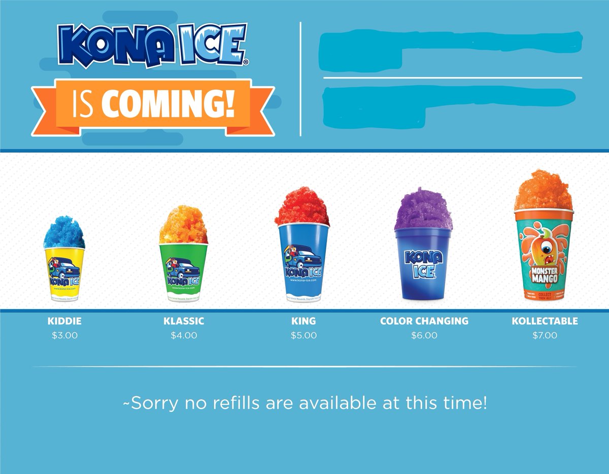 Kona Ice will be available in front of the school during Open House on Thursday. Get a sweet treat and support your War Eagles!