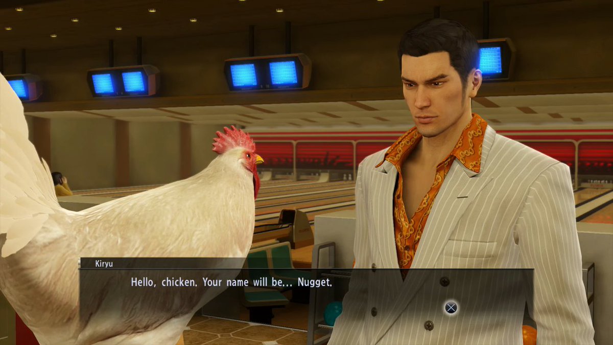 PlayStationUK's tweet photo. Very important Reminder: In Yakuza 0 you can hire a financially savvy chicken to manage your business https://t.co/Ahq1d4KgxI