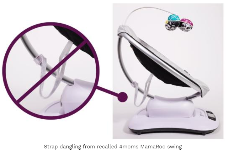 USCPSC's tweet photo. #Recall: @4moms recalls more than 2 million MamaRoo and RockaRoo infant swings and rockers due to entanglement and strangulation hazards. Get free repair. CONTACT: 877-870-7390, safetyandrecall@4moms.com. Full recall notice: https://t.co/0F1e0MVqwA https://t.co/JBcMEYOJpO