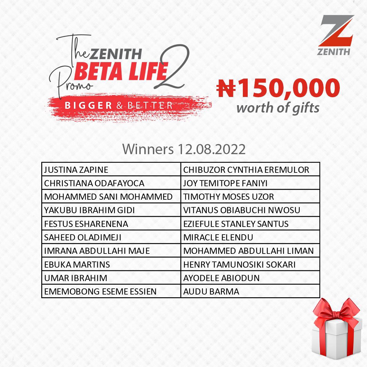 ZenithBank's tweet photo. Congratulations to the winners of this week's #ZenithBetalifePromo2. You can be a winner too!
Simply visit https://t.co/k1GQmFXpYX and select the open account tab to get started.
#ZenithBank #ZenithBetalifePromo #BetalifePromo2 #Winners https://t.co/d9FJF2dqLd