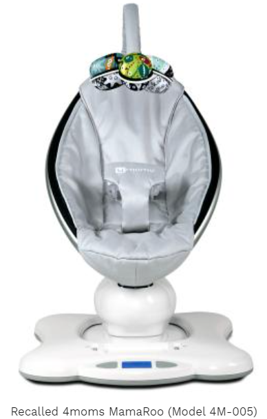 USCPSC's tweet photo. #Recall: @4moms recalls more than 2 million MamaRoo and RockaRoo infant swings and rockers due to entanglement and strangulation hazards. Get free repair. CONTACT: 877-870-7390, safetyandrecall@4moms.com. Full recall notice: https://t.co/0F1e0MVqwA https://t.co/JBcMEYOJpO