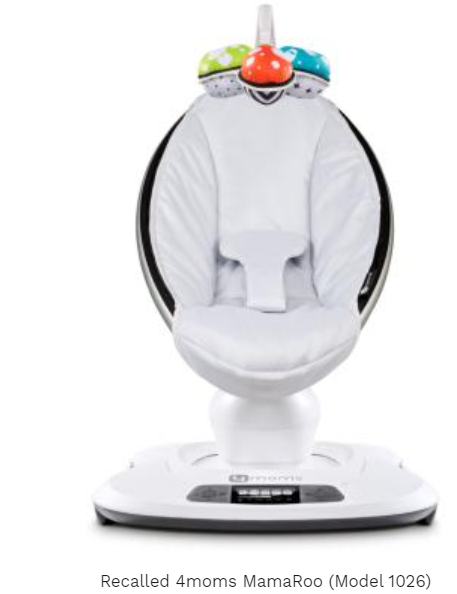 USCPSC's tweet photo. #Recall: @4moms recalls more than 2 million MamaRoo and RockaRoo infant swings and rockers due to entanglement and strangulation hazards. Get free repair. CONTACT: 877-870-7390, safetyandrecall@4moms.com. Full recall notice: https://t.co/0F1e0MVqwA https://t.co/JBcMEYOJpO