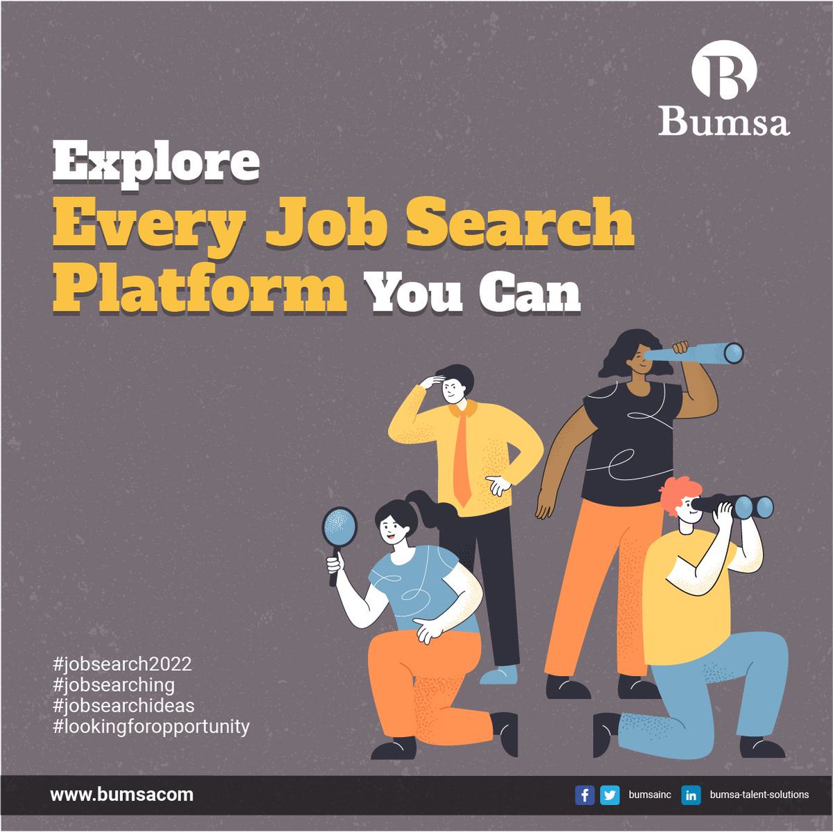 bumsainc's tweet photo. Why should you limit yourself when there are so many platforms and options out there for you? So, take full advantage of the tools at your disposal and get the hunt started!

#jobsearching https://t.co/P7pTXXhYbO https://t.co/9glZhI8UqD
