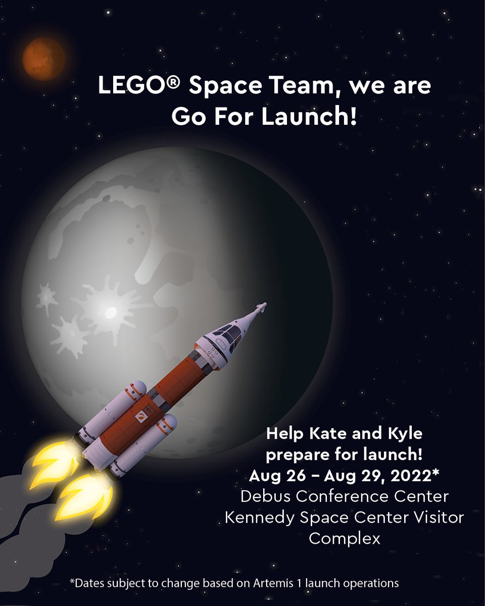 Calling all Space Explorers, Kate and Kyle need help completing the pre-flight checklist before the Artemis 1 launch! Visit LEGO Education's Go For Launch experience August 26-29 in the Debus Conference Center at <a href="/ExploreSpaceKSC/">Kennedy Space Center Visitor Complex</a>!
For more:  bit.ly/3duCxGG #BuildtoLaunch
