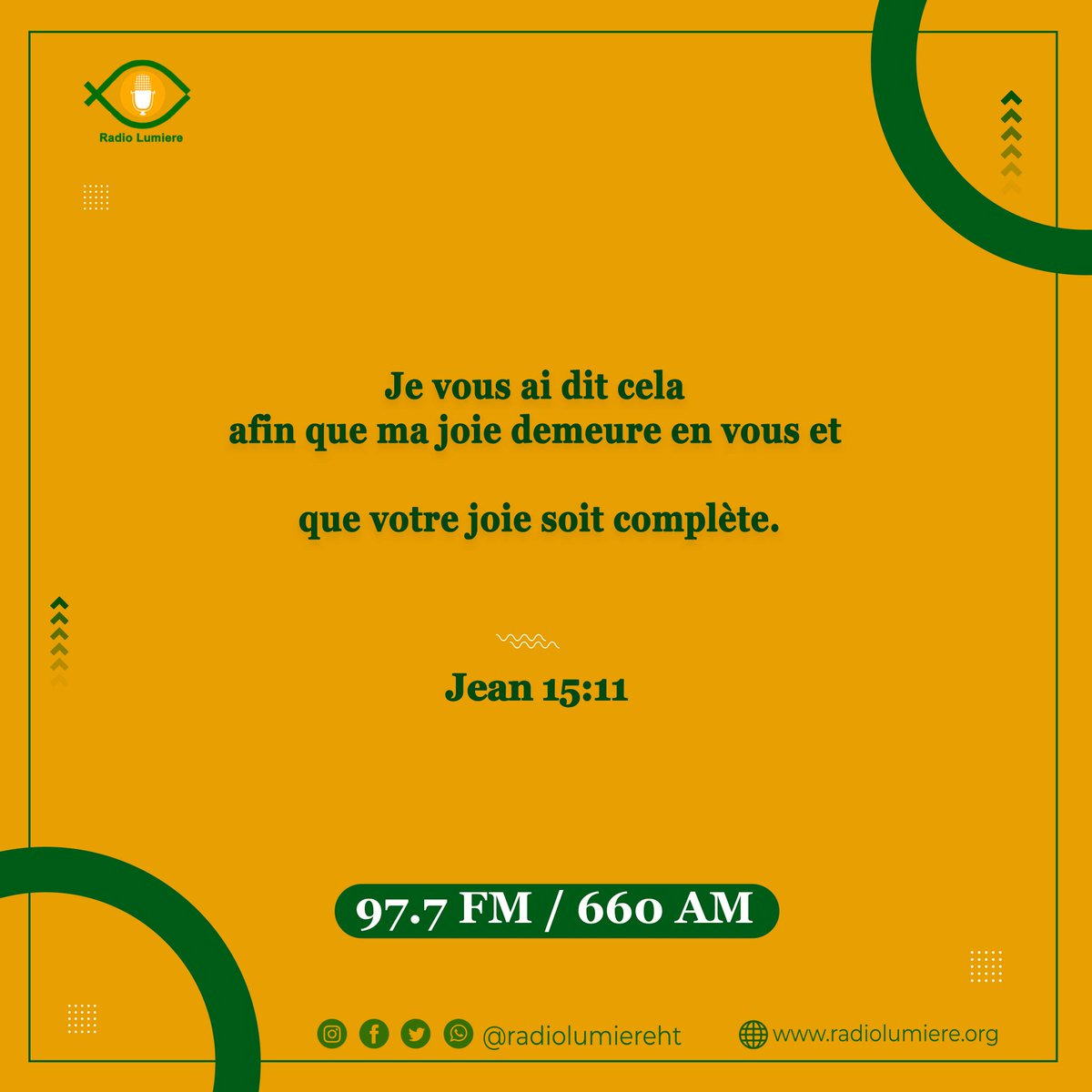 RadioLumiereHT's tweet photo. Jean 15:11
Je vous ai dit cela afin que ma joie demeure en vous et que votre joie soit complète.
#RadioLumiere
#rl63
#radyolimye
97.7 FM Stereo
660 AM
https://t.co/uSSAUINWB3
https://t.co/uSSAUINWB3 https://t.co/lzvnEy7phL