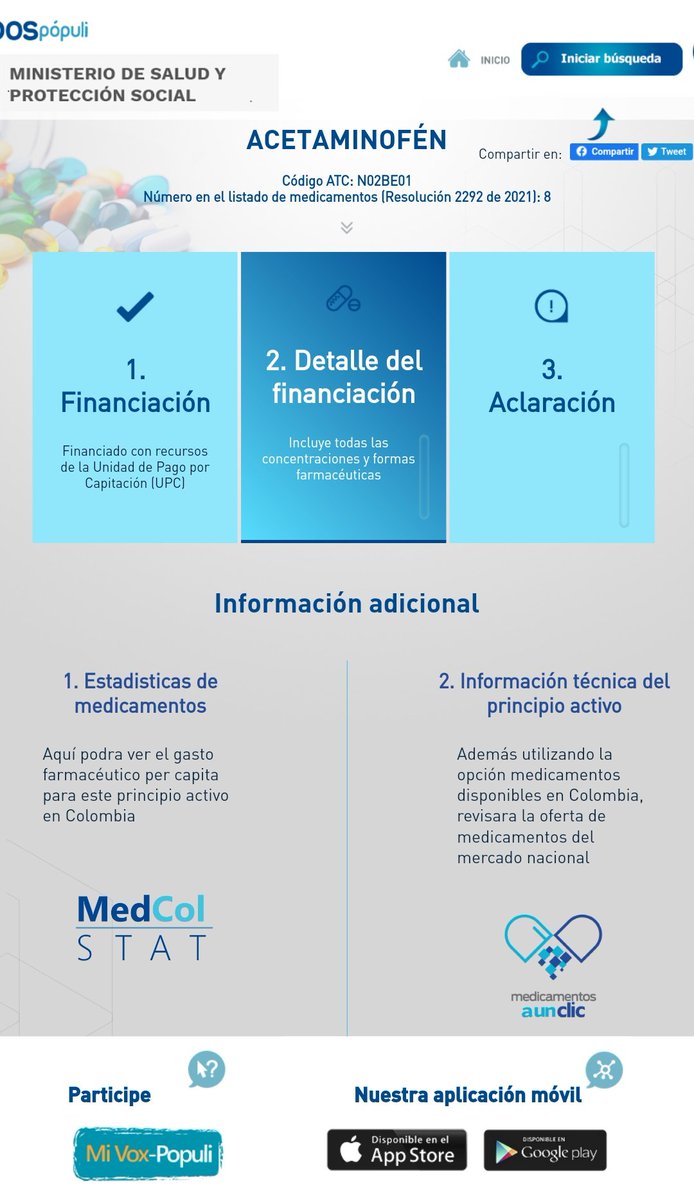 MissAkathisia's tweet photo. 5)  En caso de que el problema sea porque allá le dicen que "la eps no lo cubre". Revise en Pospopuli si el medicamento que le enviaron está cubierto: https://t.co/jYtUfMQVDQ

Si lo está, debe aparecer así (ejemplo con el acetaminofén) y deben entregárselo con una orden normal. https://t.co/PS56MyxcMz