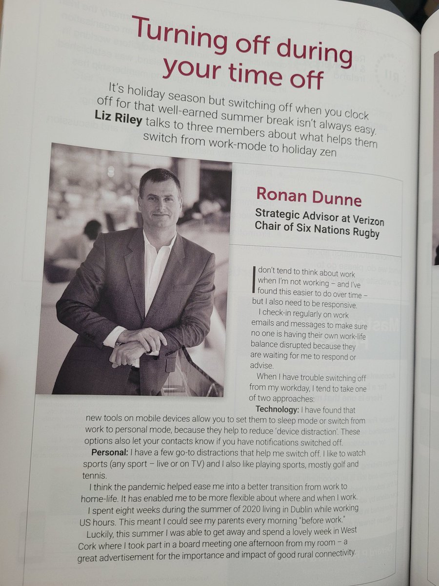 olwensheedy's tweet photo. Nice piece in @CharteredAccIrl magazine @RonanDunne. I like the " to make sure no one is having their own work-life balance disrupted because they are waiting for me to respond or advise". Hope all is well.
@scrowley88 will likely enjoy Cork appralecition in the piece too. https://t.co/OWpCsfHwT4