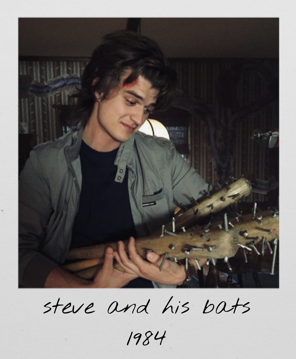 strngerpolaroid's tweet image. a polaroid of steve with his bats 
1984