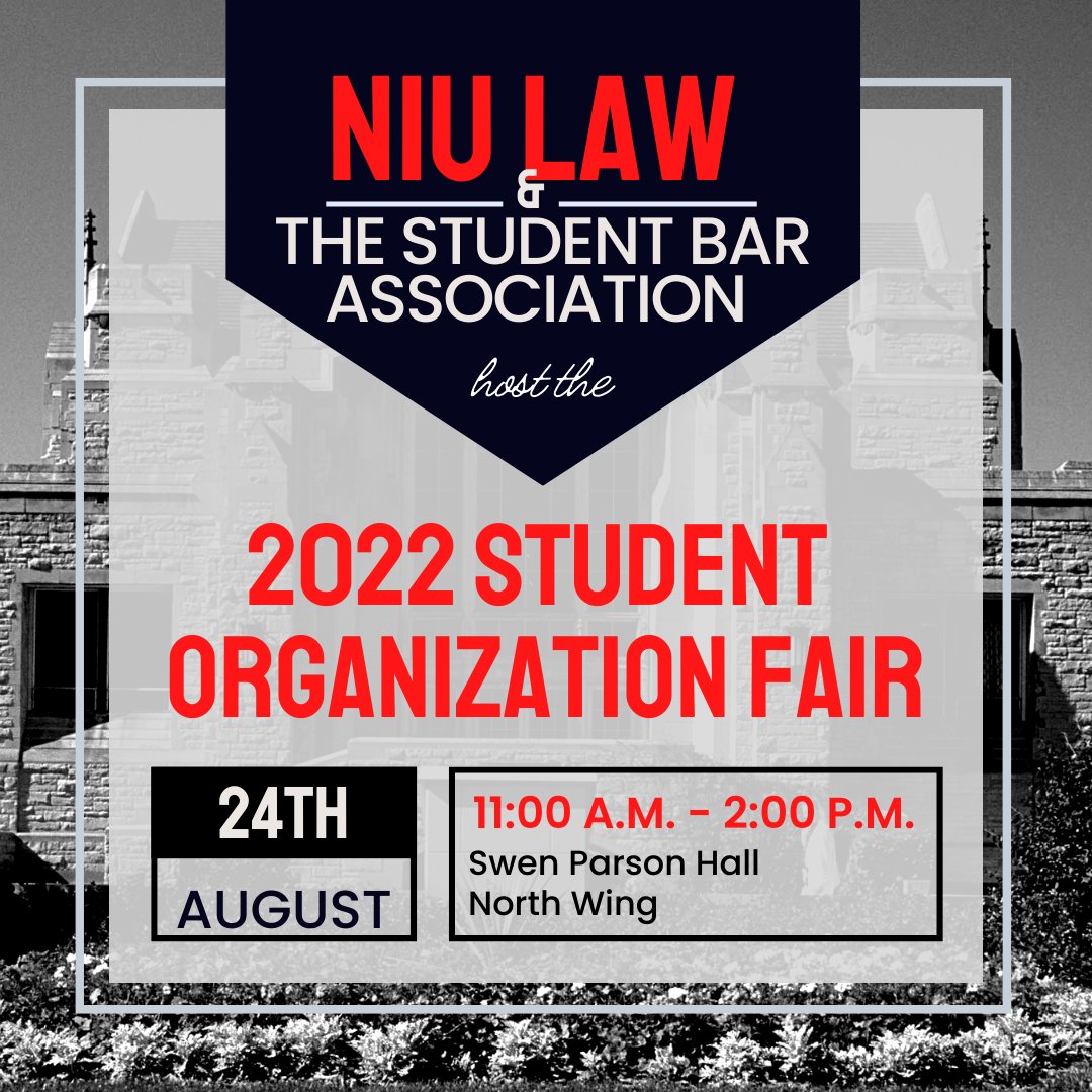 NIU_Law's tweet photo. Interested in joining a Student Organization here at NIU Law? ⚖️
Join us Wednesday, August 24th in the North Wing of Swen Parson Hall for the Fall Student Organization Fair. 

#niulaw #niulawhasitall #niulawis4you #niulawproud #studentorgfair https://t.co/TF9tA31UBV