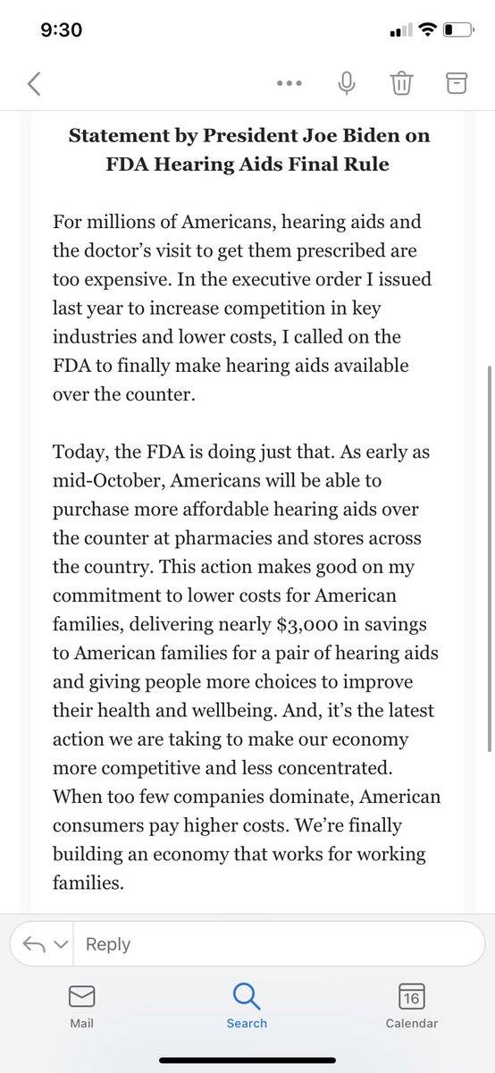 jstein_star's tweet photo. Biden announces FDA approved new over the counter hearing aids, entailing potential savings for many consumers — will start as early as mid-October https://t.co/EdS91r11JF