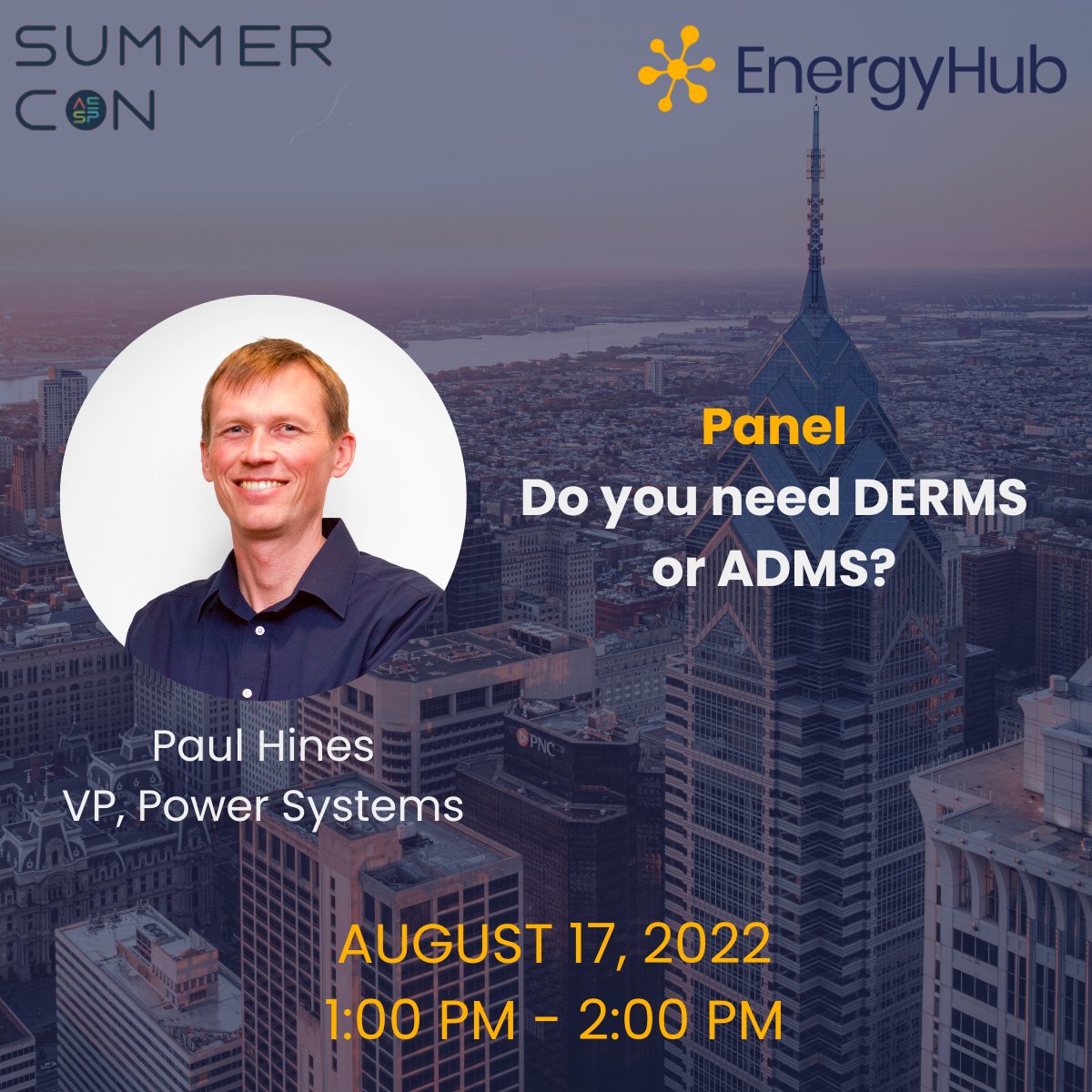 EnergyHub's tweet photo. What are the considerations when deciding between #DERMS or #ADMS? Learn about developments, challenges, and use cases at a panel with EnergyHub’s Paul Hines and industry experts at @aespinfo SummerCon. #demandresponse #aespsummercon https://t.co/GB0uUvdoJC