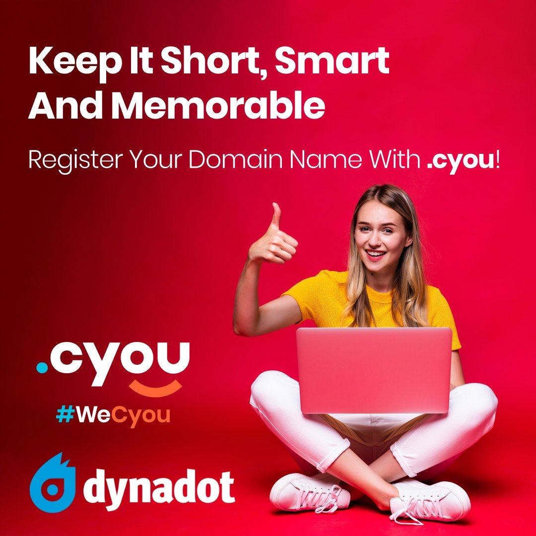 Dynadot's tweet photo. Keep it simple silly! 👀Let your audience see
you with .cyou domains!
✍️Register Now for only $1.89* today! 💯
👀See yours now →https://t.co/QL90P327VQ
*Offer Valid upto 31st August 2022 14:00 UTC
#genz #millennials #WeCyou https://t.co/cXD2TPUYdh