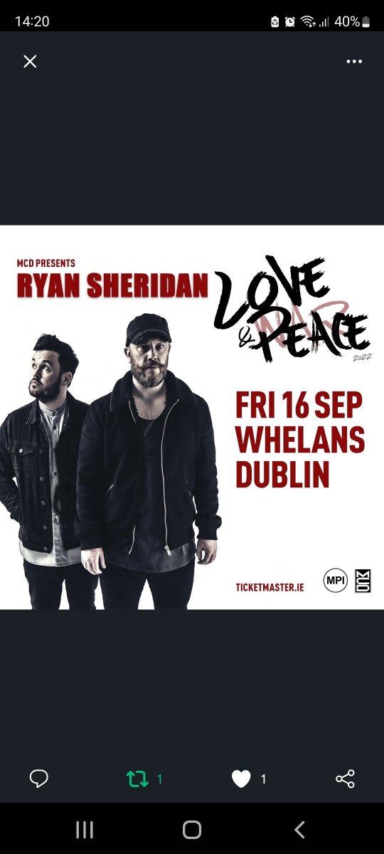 MPIArtists's tweet photo. RYAN SHERIDAN is back in Whelans on Fri 16th September for his new Love &amp; Peace Tour 
Tickets from https://t.co/NJfOYryDNG

#ryansheridanmusic 
#whelanslive 
#mcdproductions 
#loveandpeace https://t.co/kpt8uWP2Vz