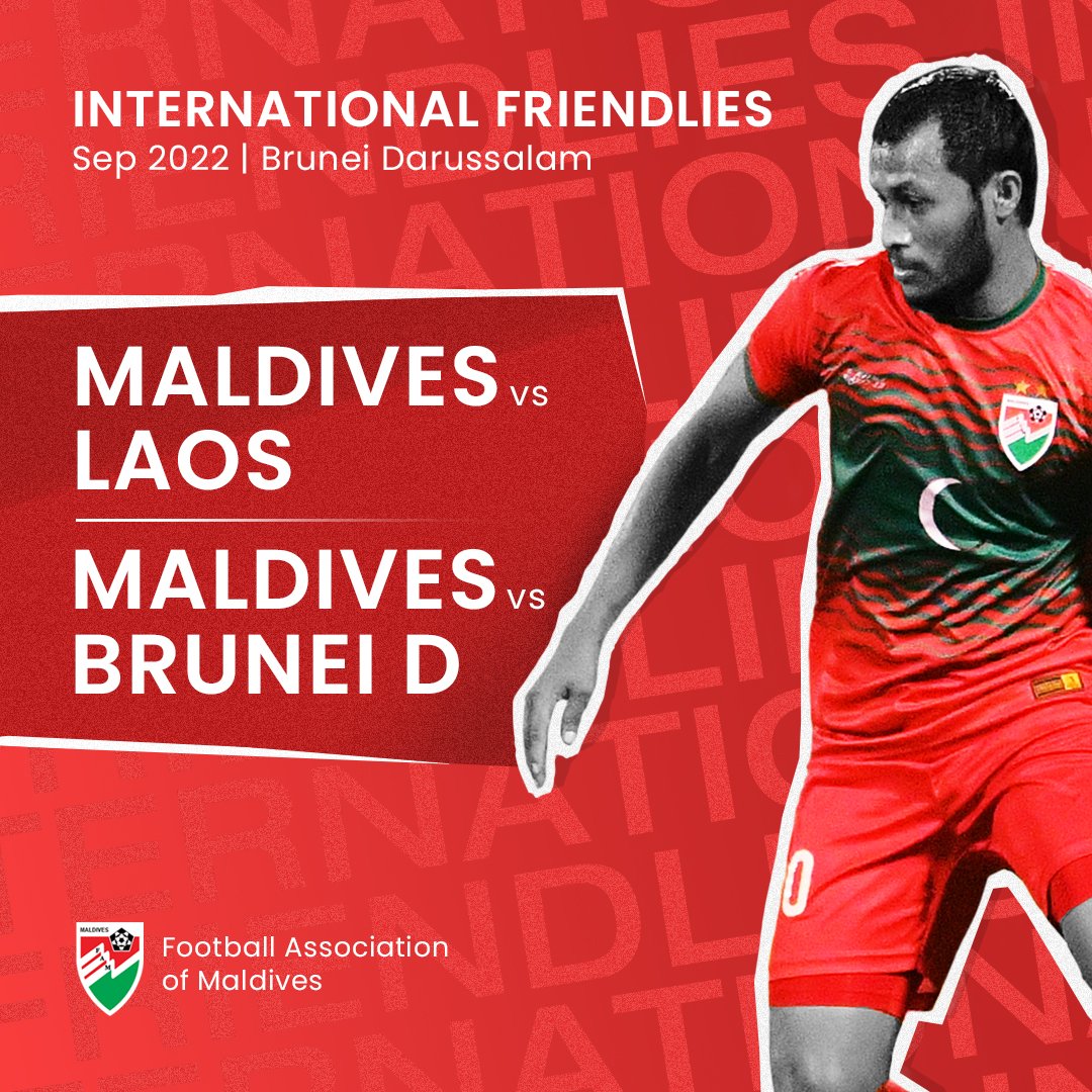 Stay Tuned! 🇲🇻🥳

In September 2022, we will play two international friendlies in Brunei Darussalam against Laos and Brunei D. 🇱🇦🇧🇳

#redsnappersmv #maldivesmensnationalteam #maldivesnationalfootballteam #internationalfriendly #MaldivesLaos #MaldivesBruneiD