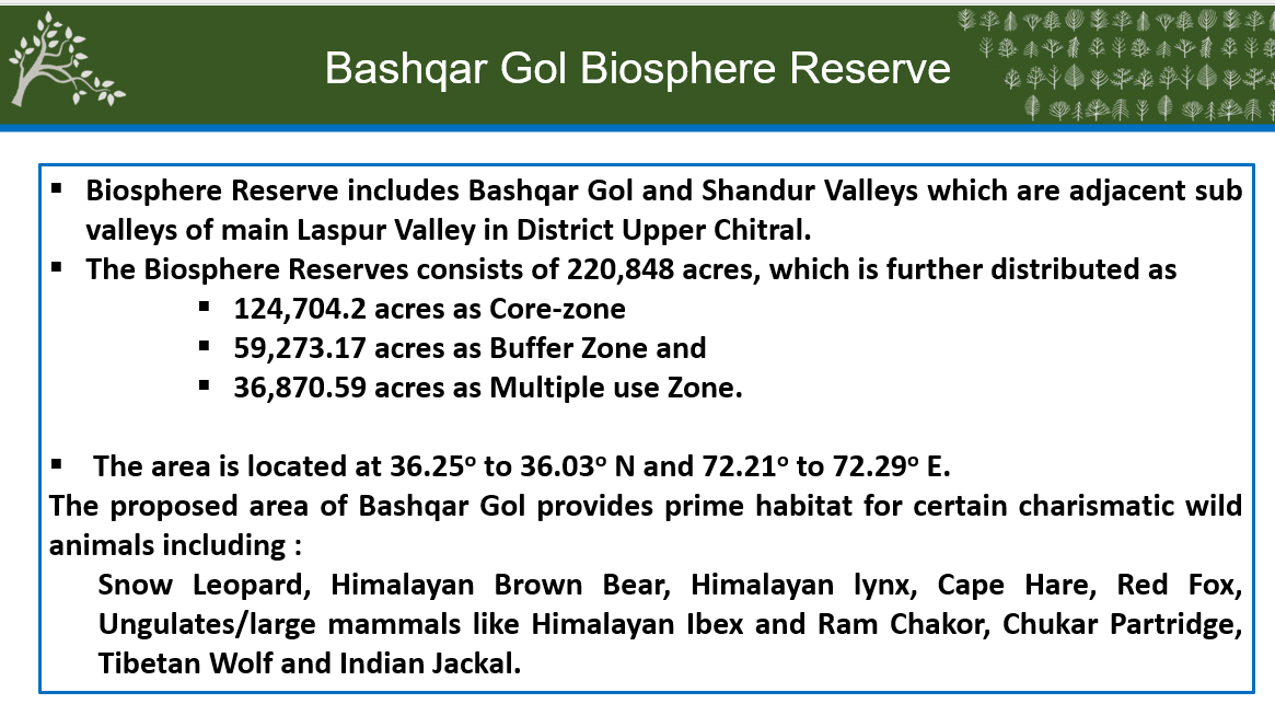 AbidMajeed1969's tweet photo. KP Cabinet today approves first ever Biosphere Reserve 
𝐁𝐚𝐬𝐡𝐪𝐚𝐫 𝐆𝐨𝐥 𝐁𝐢𝐨𝐬𝐩𝐡𝐞𝐫𝐞 𝐑𝐞𝐬𝐞𝐫𝐯𝐞
in Province (Upper Chitral) over 220,848 acres
core zone, buffer zone &amp; multiple use zone
taking protected area beyond 16% of KP
&amp; completing all categories
#KPWildlife https://t.co/A3yfa6s5Ox