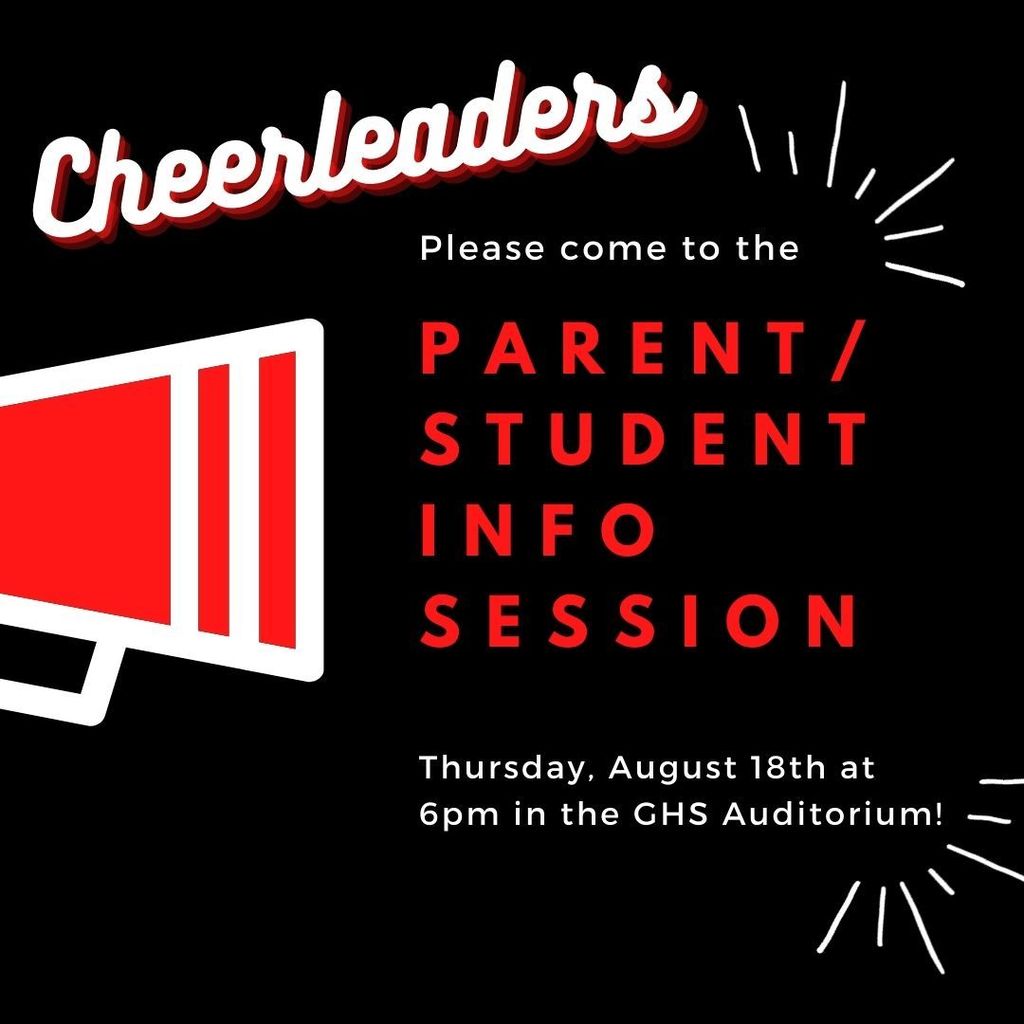 GrahamRedDevils's tweet photo. Calling all potential Cheerleaders! Ms. Johnson and Ms. Jobe are holding a Parent/Student info night at 6pm on Thursday, August 18th in the GHS Auditorium. If you are want to help bring back Red Devil Cheer, please come! We hope to see you there! #GrahamGreat #RedDevilCheer https://t.co/API6LOGXhU