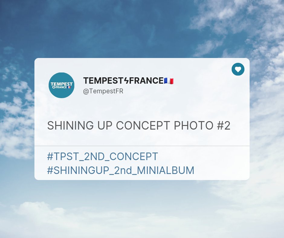 TempestFR's tweet photo. [16.08.2021] ϟ #EVENT

Afin de célébrer la sortie du premier photo concept de <SHINING UP>, nous vous proposons de participer à L'HASHTAG PARTY qui commencera à 16h30 heure française ➭

#/TPST_2ND_CONCEPT 
#/SHININGUP_2nd_MINIALBUM https://t.co/3HpXowS9tV