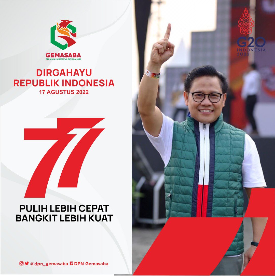 DPN_GEMASABA's tweet photo. Dirgahayu Republik Indonesia ke-77 tahun. #PulihLebihCepat #BangkitLebihKuat
https://t.co/kwmWSnzSHY
@cakimiNOW @DPP_PKB @heru_wido2
#Gemasaba #HutRI77 https://t.co/VyvwYKk045