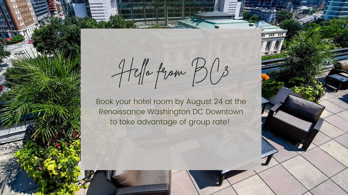 Have you booked your room for BC3 yet? Discounted room rates expire next week and hotel has limited availability! Visit book.passkey.com/go/bc3conferen… to stay onsite with us!