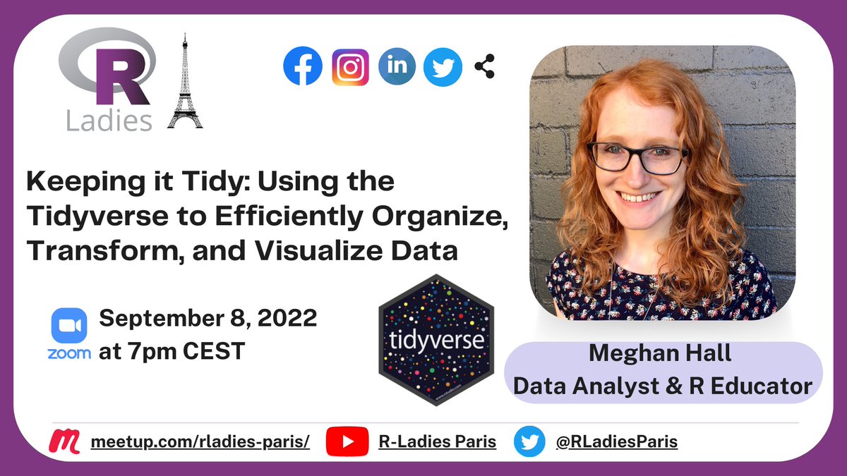 RLadiesParis's tweet photo. We are so pleased to be hosting Meghan Hall @MeghanMHall who will animate a practical session about the use of #tidyverse in R.

📅 September 8 at 7pm CEST

🔗 To RSVP and for more details: https://t.co/PmcrlDxeTP

#rstats #tidyverse #dataviz #rladies #rladiesparis @RLadiesGlobal https://t.co/sTwKvIBK2V