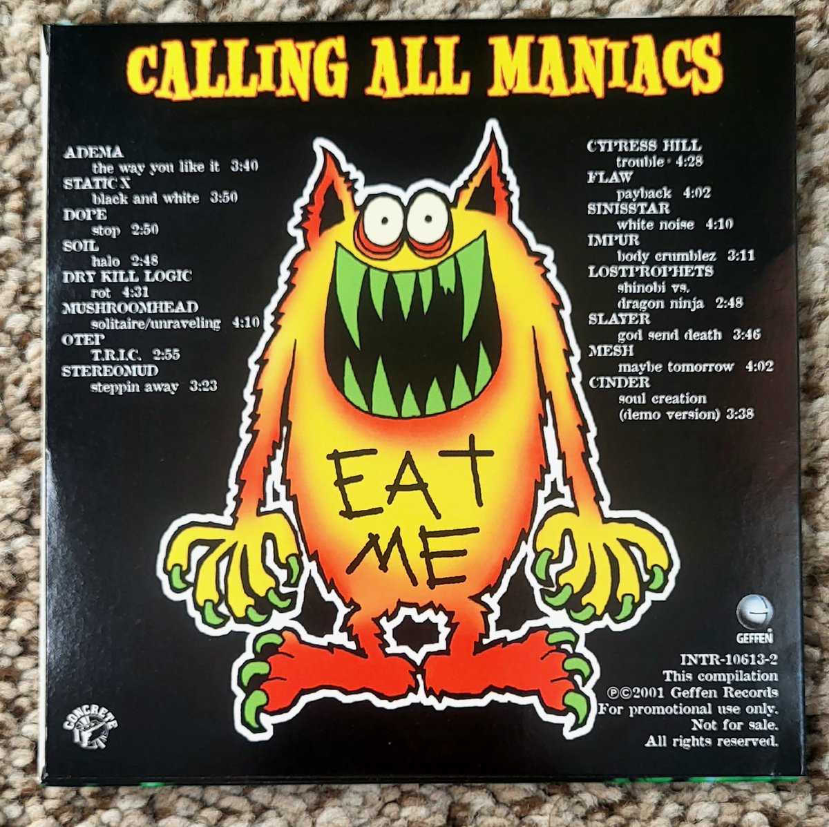 card_boarded's tweet photo. Sharing all of this Dry Cell stuff reignited my interest in adding to the collection. I now have my first "featured on" CD: Calling All Maniacs, a compilation by Geffen records from 2001. They're actually featured as Impur here before they changed the band name. #DryCell #NuMetal https://t.co/MahckGT0qC