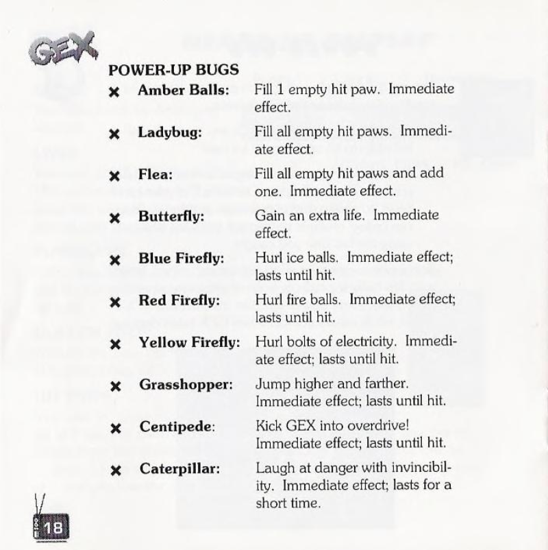 How else would we know what the Power-Up Bugs do in Gex (1995) without access to the Internet Archive's instruction manual scan! archive.org/details/Gex_19…
