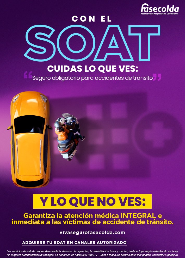 FasecoldaOficia's tweet photo. ¿Te has preguntado acerca de TODOS los beneficios que incluye la póliza del #SOAT? 🚗 Seguramente no, por eso queremos que vayas más allá de #LoQueVes 👀 y conozcas todo #LoQueNoVes sobre la póliza que adquieres cada año. Para más información visita 📲 https://t.co/yrVXOpU67L https://t.co/cIRKuS25E0